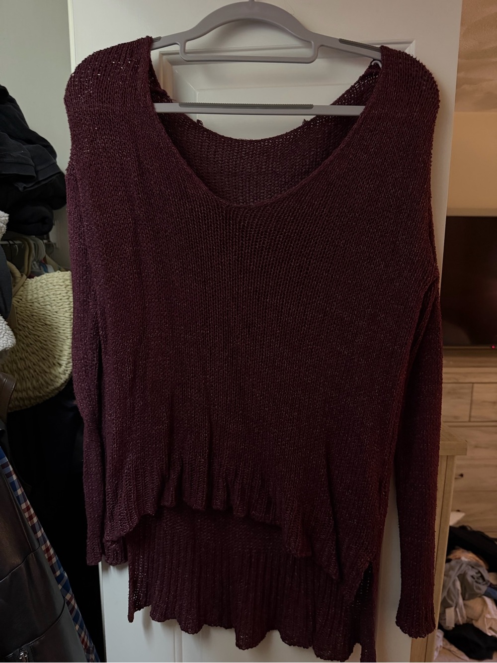 Brandy Melville Burgundy Scoop Neck Lightweight Sweater